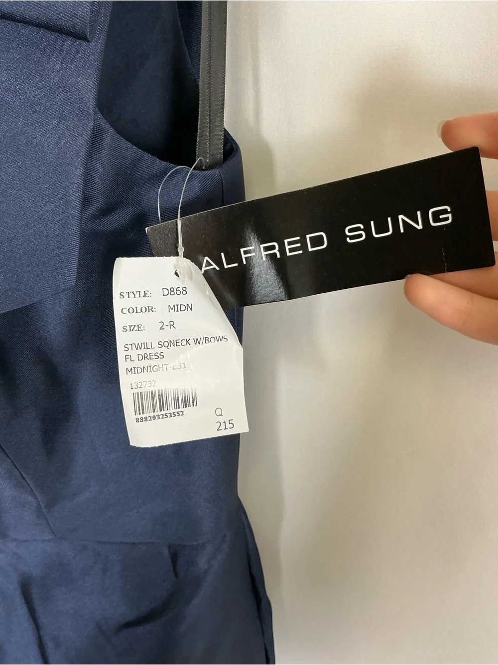 ALFRED SUNG Navy Satin Maxi Dress with Shoulder Bow Straps - Picture 4 of 7